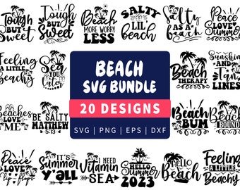 Pacchetto 20 file BEACH SVG, SUMMER Svg, Beach Funny Sayings, file tagliati estivi per Cricut, Beach Life Svg