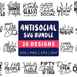 Antisocial SVG Bundle | Instant Download | Antisocial Moms Club SVG | Introverts SVG Bundle | Png, Dxf, Eps Files | Circut Cut Files