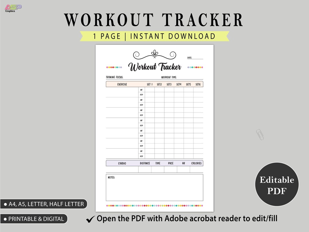 Workout Tracker Printable | Daily Exercise Log & Fitness Journal | A4 ...
