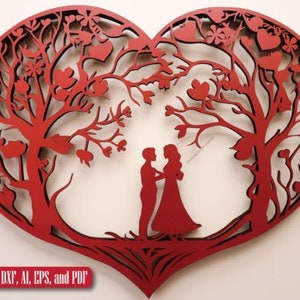 Coppia in design a forma di cuore per taglio laser, file laser, file in formato SVG, file di San Valentino, file Glowforge, cnc, cdr, dxf, ai, SVG, pdf