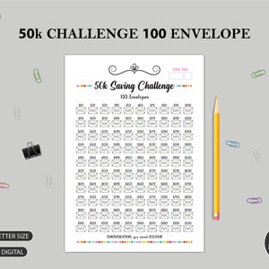 50K 100 ENVELOPE CHALLENGE Printable | 50,000 Saving Tracker | 50K Challenge | Money Savings Challenge | A3 A4 A5 Letter Size