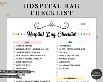 Hospital Bag Checklist | Printable PDF for Mom, Baby, Partner