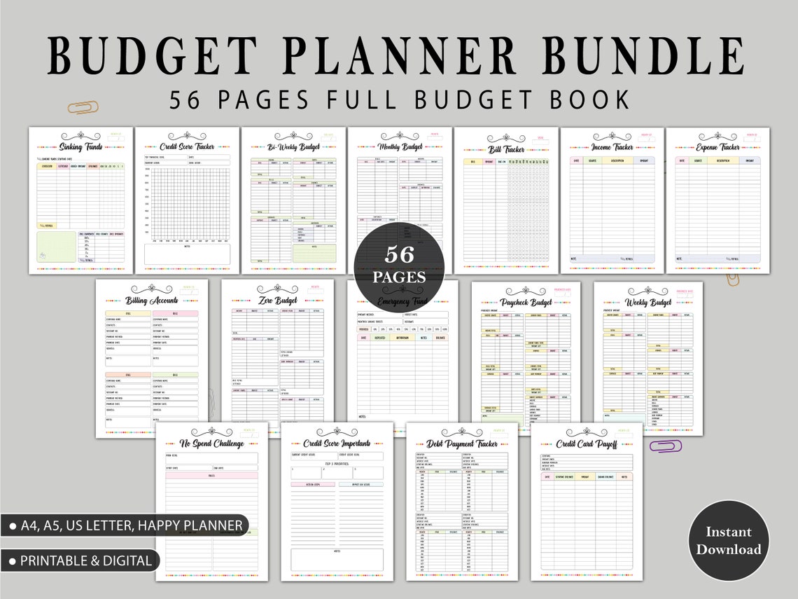 Printable Budget Planner Bundle | Financial Tracker Kit (PDF) - Etsy