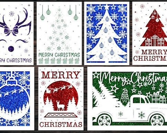 Paquete de tarjetas de Navidad. Navidad svg. Tarjeta de Navidad svg. Cortando papel. Paquete svg de tarjetas de Navidad. 3D SVG