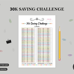 30K Money Saving Challenge PRINTABLE, 30000 In 52 Weeks | House Savings Goal | Saving Tracker | A3 A4 A5 Letter Size