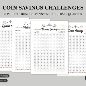 365 Days Penny Nickel Dime Quarter SAVINGS CHALLENGE BUNDLE - Money Savings Challenge | Coin Savings Challenge | A3, A4, A5, Letter Size.