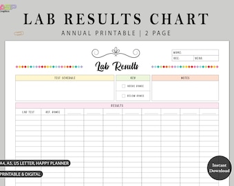 Medical Lab Test Results Chart | Printable Health Tracker (Digital Download)