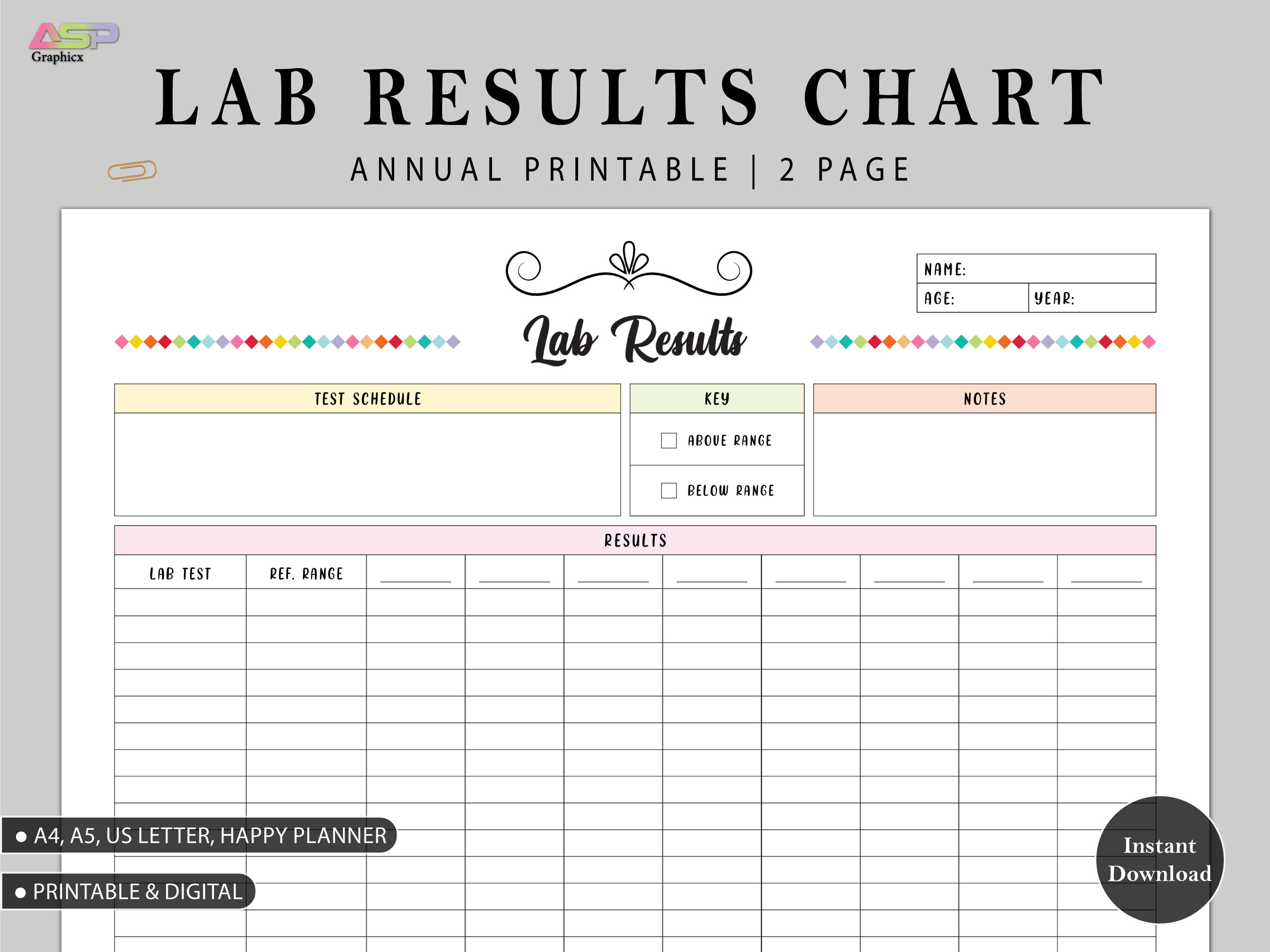 Medical Lab Test Results Chart Printable Chart to Monitor Etsy UK