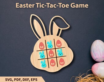 Easter Tic Tac Toe File, Easter Game File, Easter Tic Tac Toe SVG, Glowforge Laser Template, Board Game Svg, Easter Bunny Svg
