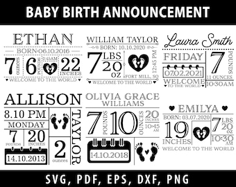 Metric Baby Stats Bundle SVG | Baby Birth Announcement Template | Baby ...