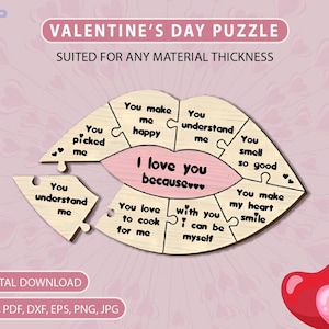 Valentine&#39;s day puzzles bundle, Reasons why I love you puzzle laser cut, Valentines gift, wooden puzzle svg, love quotes, anniversary gift