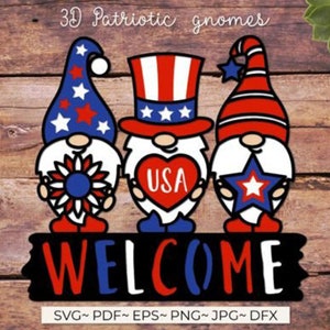 Signe patriotique de bienvenue gnome du 4 juillet | Gnome patriotique | Gnomes UAS | Drapeau américain