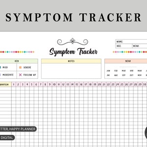 Monthly Symptom Tracker | Chart Monthly Symptom Frequency & Severity | Monthly Chronic illness | Chronic Pain Or Pregnancy Symptoms tracker.
