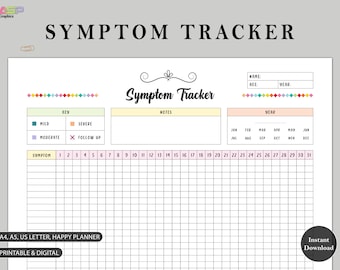 Monthly Symptom Tracker | Printable PDF (A4, A5, Letter)