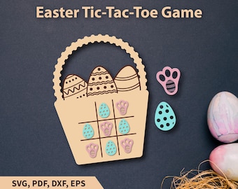 Easter Tic Tac Toe File, Easter Game File, Easter Tic Tac Toe SVG, Glowforge Laser Template, Board Game Svg, Easter Bunny Svg