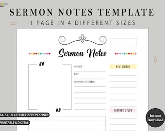 Plantilla imprimible para sermones cristianos/estudio bíblico (descarga digital)