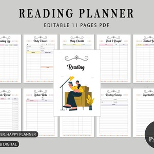 Reading Planner Bundle | Reading Journal | Study planner | Reading Log | Book Review | Reading Summary | A4, Letter, Happy Planner