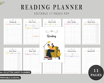 Reading Planner Bundle | Reading Journal | Study planner | Reading Log | Book Review | Reading Summary | A4, Letter, Happy Planner