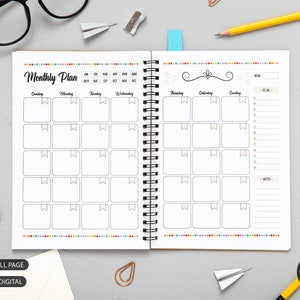 Monthly Planner 2 Page Spread, Sunday Start, Monthly Organizer, INSTANT DOWNLOAD, Classic Happy Planner, Full Page, A3, A4, A5