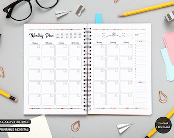 Monthly Planner 2 Page Spread, Monday Start, Monthly Organizer, INSTANT ...
