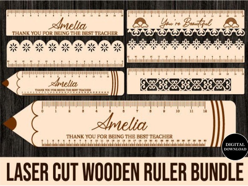 Accurate Ruler Cut File Laser Cut Wooden Ruler Bundle | Teacher Wooden Ruler Laser Cut Files ...