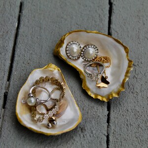 Set of 2 oyster shell ring dishes or trays, pearl white