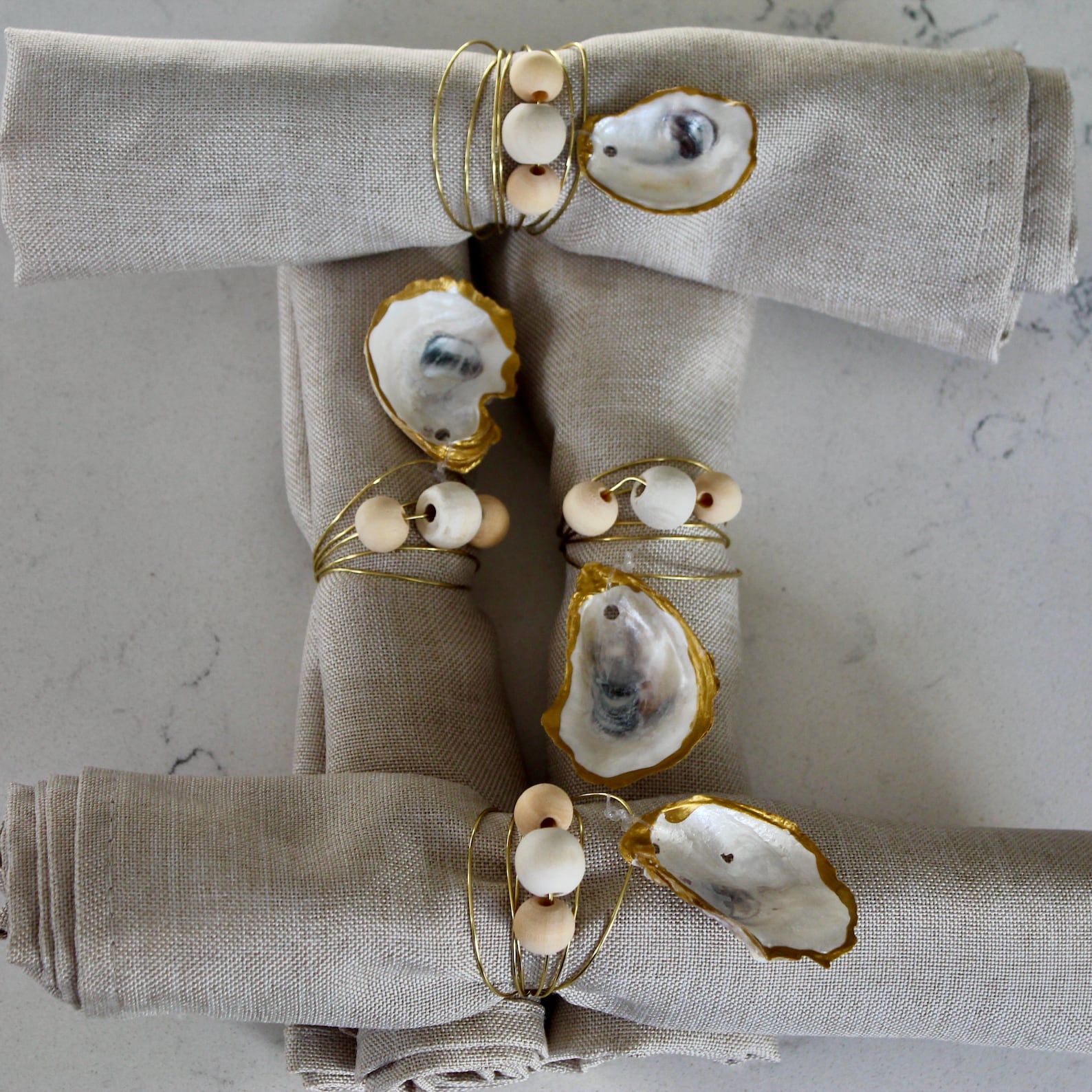 Oyster Shell Napkin Rings, Coastal Boho Chic Table Decor, Nautical ...