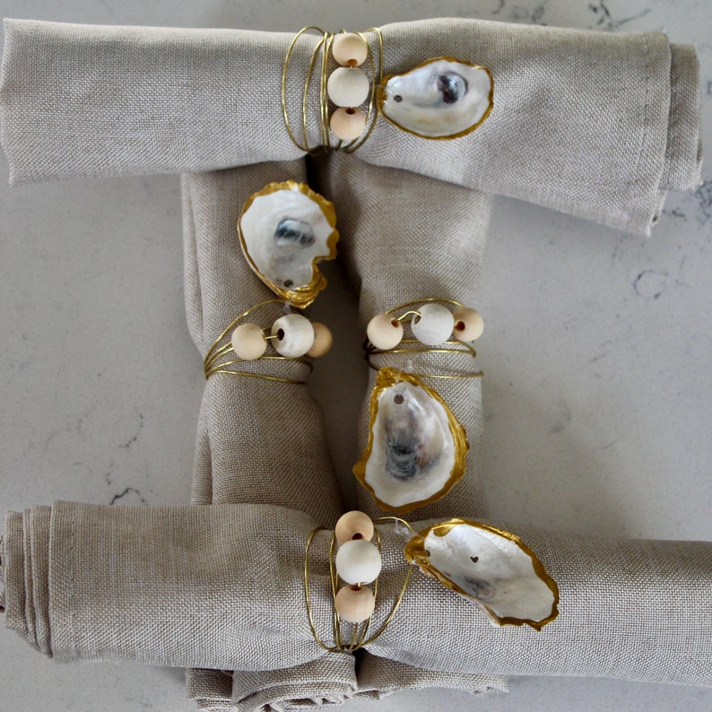 Oyster Shell Napkin Rings, Coastal Boho Chic Table Decor, Nautical ...