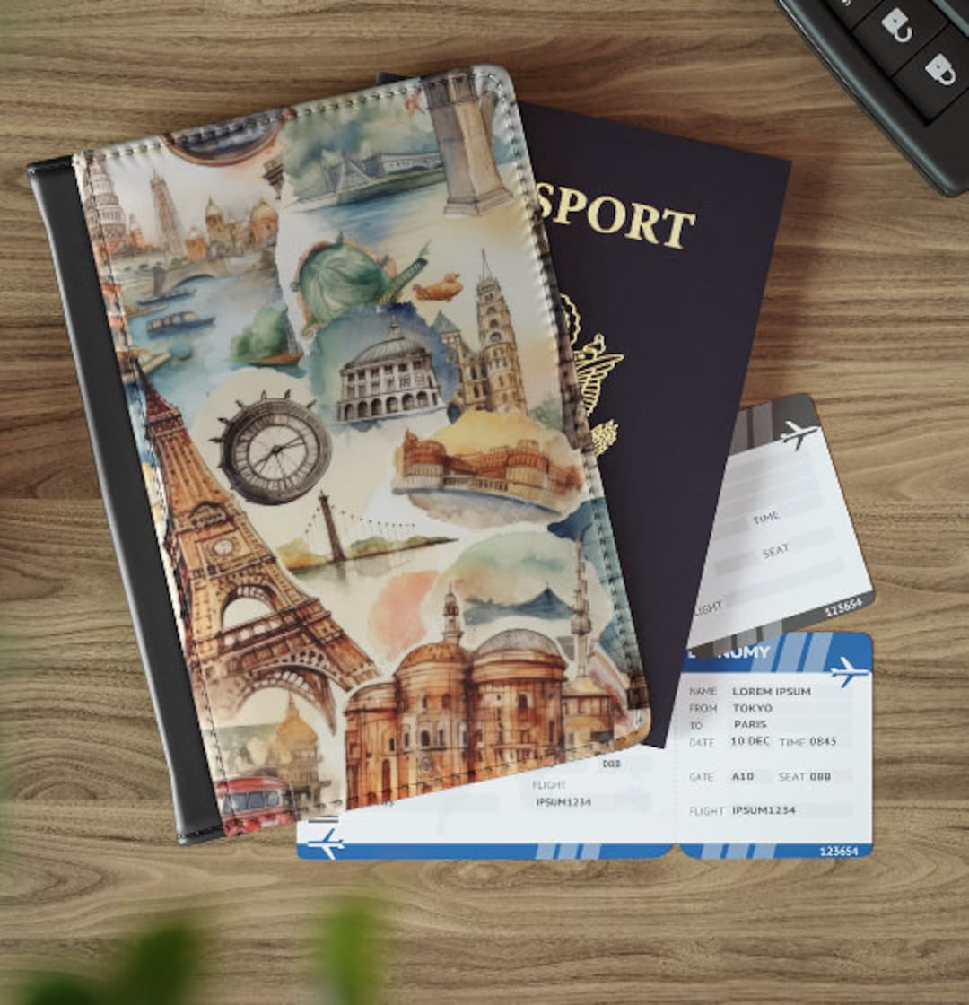RFID Vintage Passport Cover, City Attraction Printed Passport