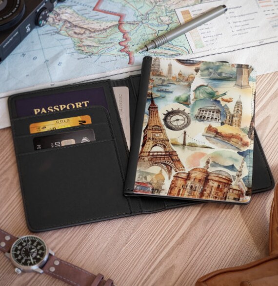 RFID Vintage Passport Cover, City Attraction Printed Passport