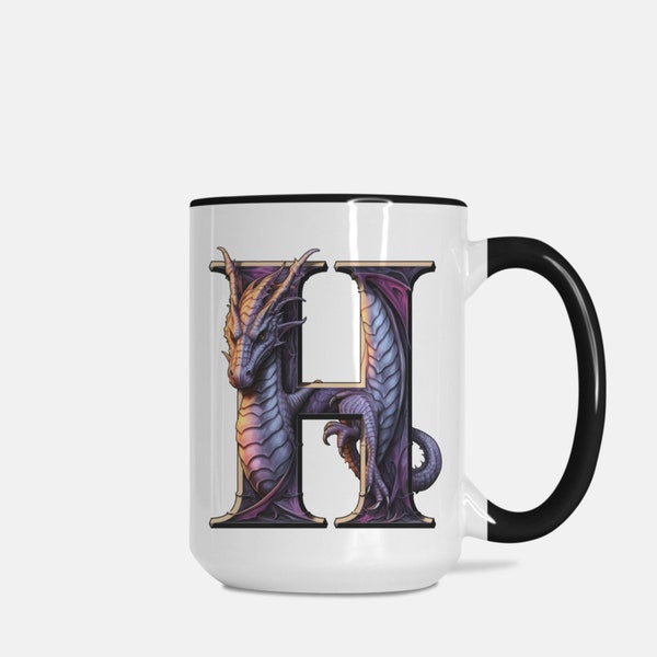 Dragon font Initial letter coffee mug, Gift idea for fantasy and dragon lover, Personalized gift, Role player movie mug