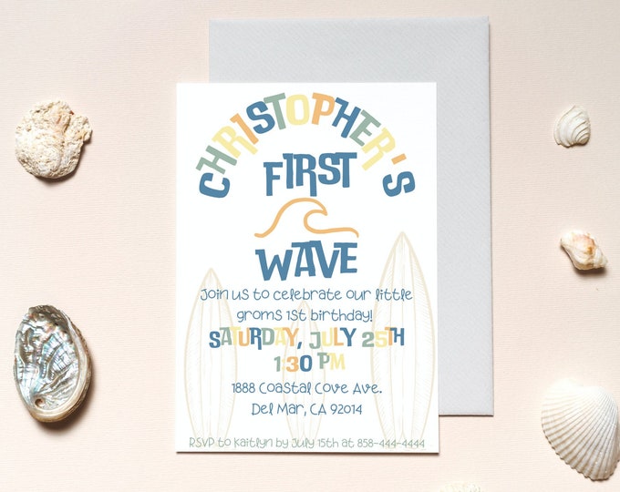 First Wave 1st Birthday Invitation, INSTANT Downloadable Template ...