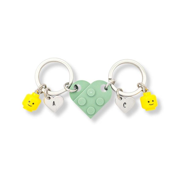 Juego de llaveros personalizados con forma de corazón de ladrillo / Fabricados con LEGO® auténtico