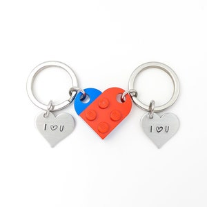 Heart Keychain Set • Made With Genuine LEGO® • Big Heart • Matching Couples Gift Set • BFF Gift • Anniversary • Birthday • Custom Name Gift