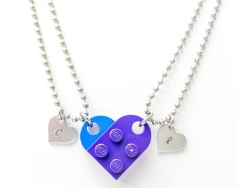 Heart Necklace Set • Made with Genuine LEGO® • LEGO® Heart Necklace • Matching Couples Necklace • Minimalist Initial Necklace • Personalized