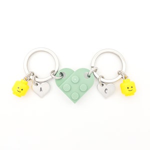 Heart Keychain Set • Made With Genuine LEGO® • Mother's Day Gift • Personalized Matching Couples Gift Set • Best Friends • LEGO Head