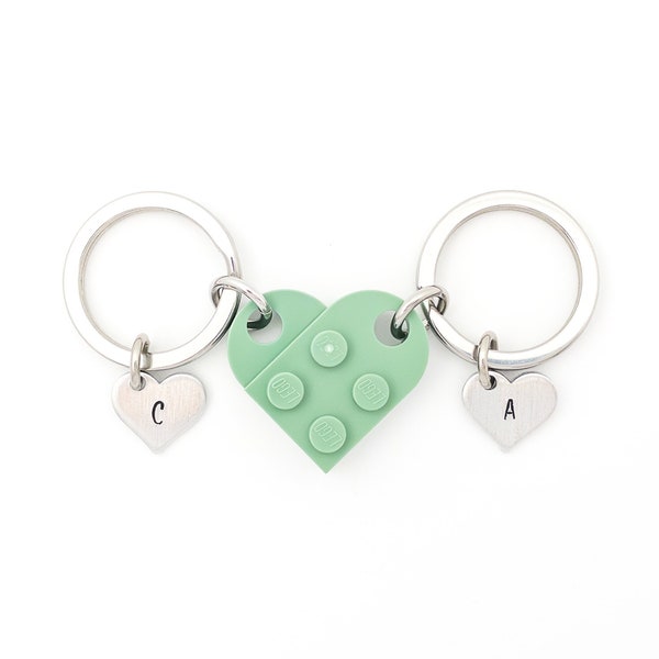 Heart Keychain Set - Made With Authentic LEGO® Bricks - Matching Initials Keychains - Best Friends Gift - Couples Gift - For Her - For Him