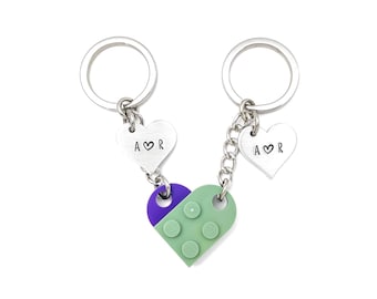 Llavero LEGO personalizado con forma de corazón / Iniciales estampadas a mano / Hecho con LEGO® genuino / Regalos de San Valentín / Regalo para ella / Regalo para él