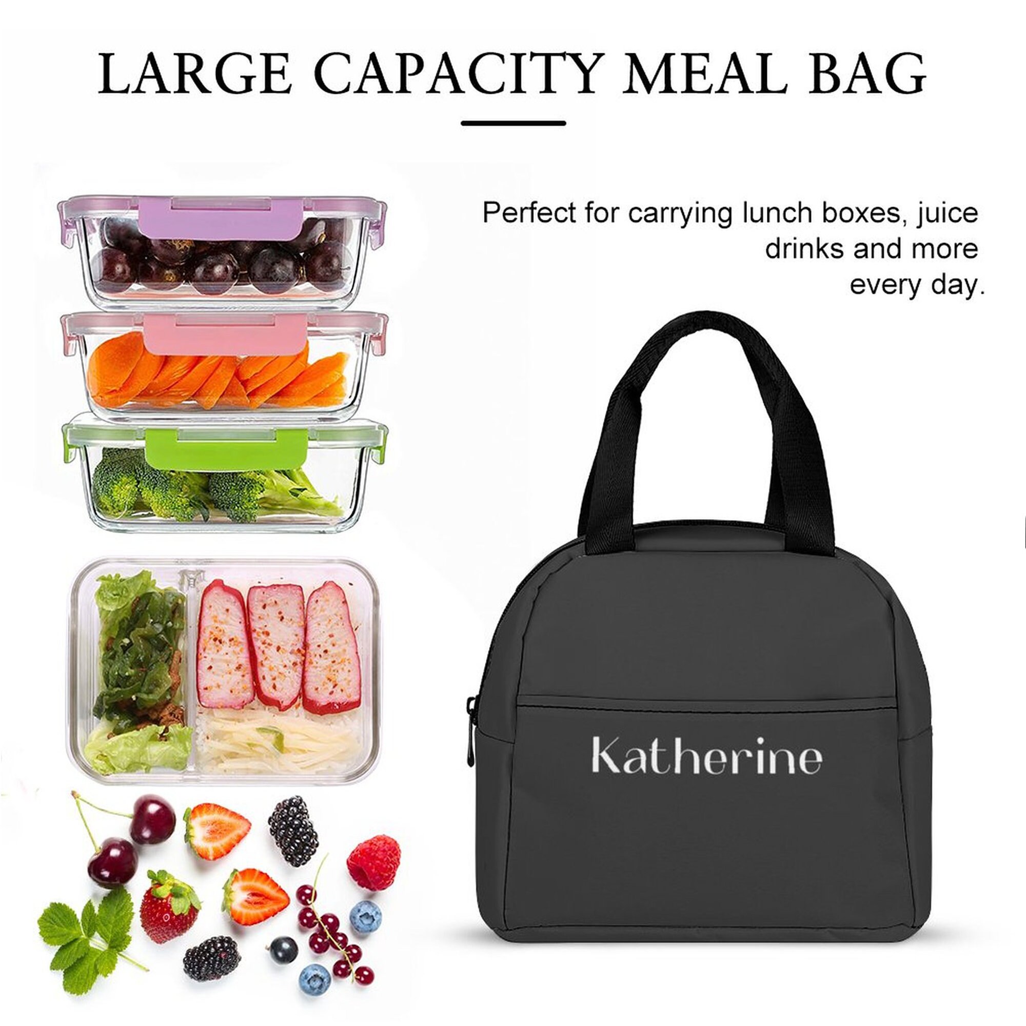 Personalized Insulated Lunch Bagcustom Name Pure Dark Color Etsy