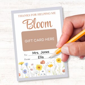 Bloom Teacher Appreciation Gift Card Holder from Student, Year End Printable Staff Appreciation Gift, Coworker Thank You Gift, 5x7 Card