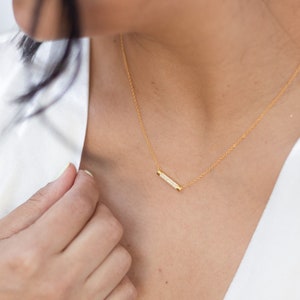 Gold Sideways Bar Necklace, Sterling Silver, Minimal Necklace, Wedding Gift, Bridesmaid Gift, Dainty Necklace image 1