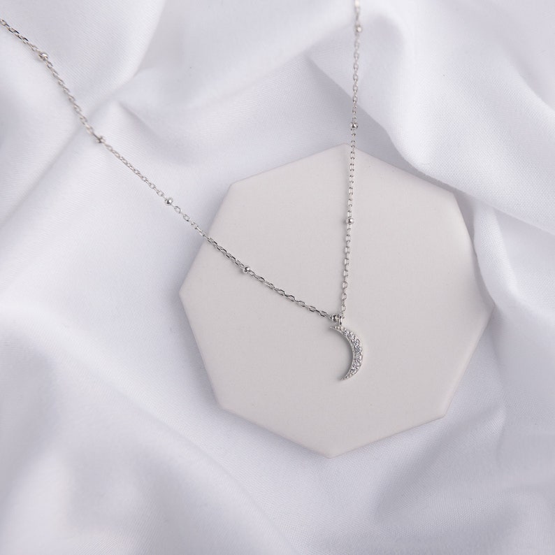 Dainty Moon Necklace, Sterling Silver Crescent Moon Necklace, Celestial Necklace, Minimal Moon Necklace Silver