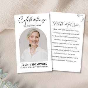 Editable Funeral Card Template, Minimalist Funeral Prayer Card, Funeral Poem, Memorial Prayer Cards, Celebration of Life, F1