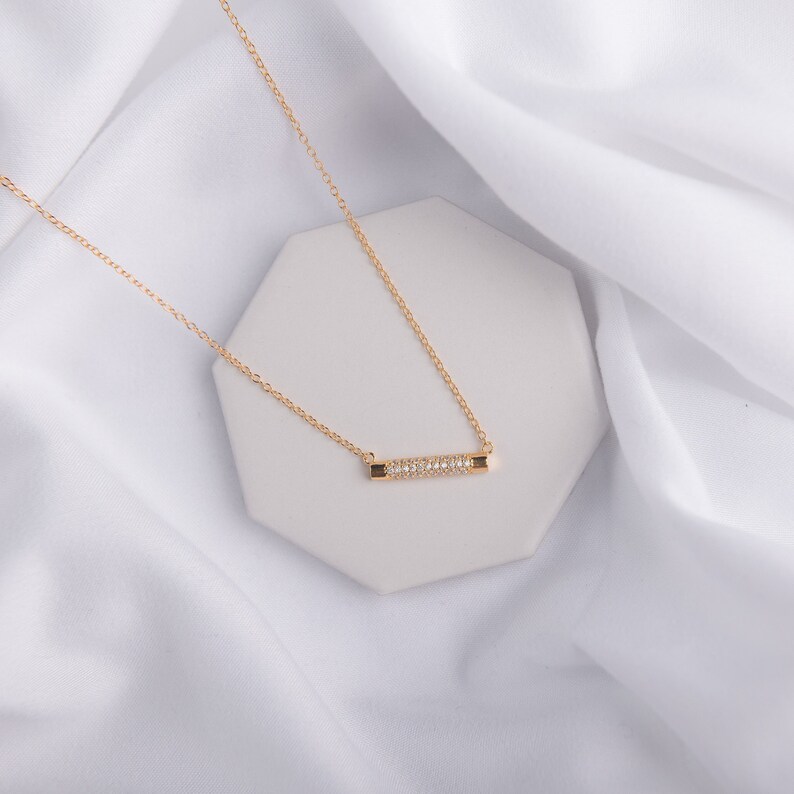 Gold Sideways Bar Necklace, Sterling Silver, Minimal Necklace, Wedding Gift, Bridesmaid Gift, Dainty Necklace image 2