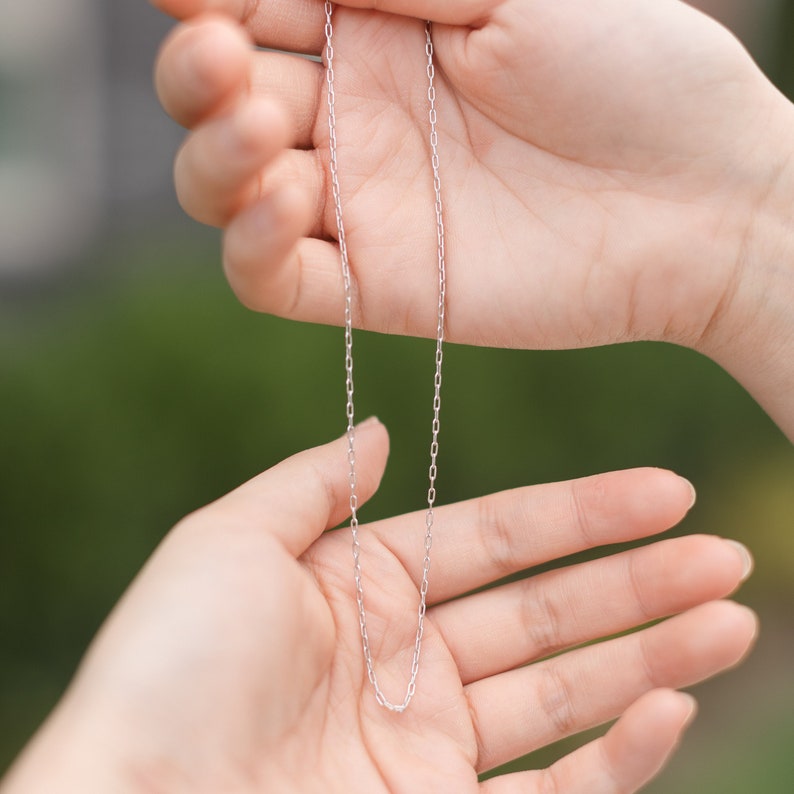 Mini-Paperclip Necklace, Sterling Silver Jewelry, Minimal Necklace, Thin Gold Chain, Teenage Girl Gift, Bonus Daughter, Great Granddaughter Silver