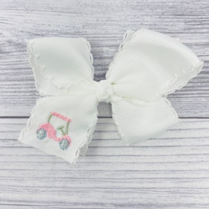 モノグラム入りの女の子用ヘアリボン、女の子用ゴルフリボン、刺繍入りの女の子用リボン、小さな女の子用リボン、パーソナライズされた女の子用ヘアリボン、ゴルフカート用リボン、ムーンステッチ、ゴルフ