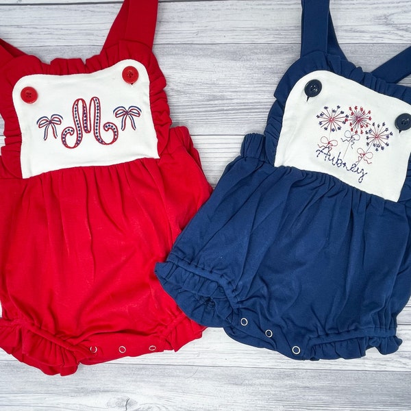 Girls 4th of July bubble, girls Fourth of July bubble, girls summer bubble, girls bubble romper, baby girl romper, monogram romper girls