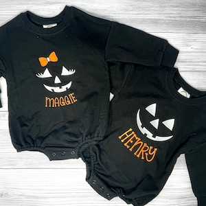 kids sweatshirt romper, girls Halloween romper, boys pumpkin shirt,girls pumpkin shirt, boys jackolantern, personalized sweater bubble