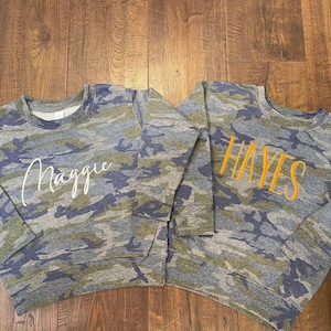 boys camo sweatshirt, personzlied camo sweatshirt, monogrammed sweatshirt for kids