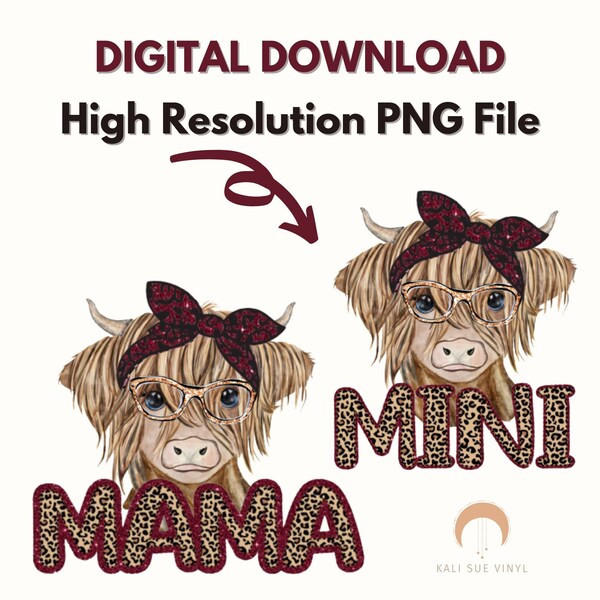 Mama & Mini Western Cow PNG File - Highland Cows High Resolution PNG for Sublimation